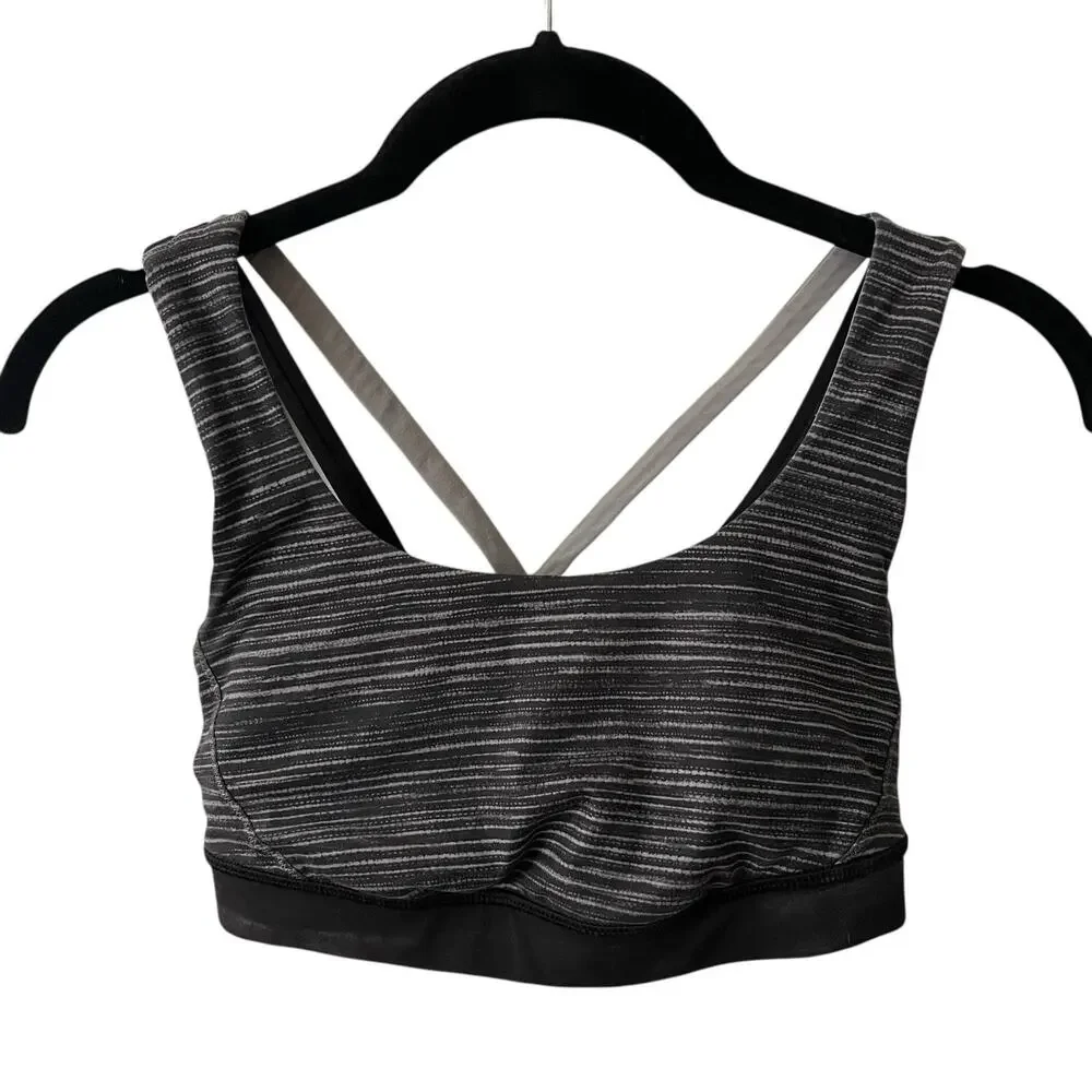Lululemon 4 Sports Bra Strappy Black Gray Workout Activewear Cup Liners